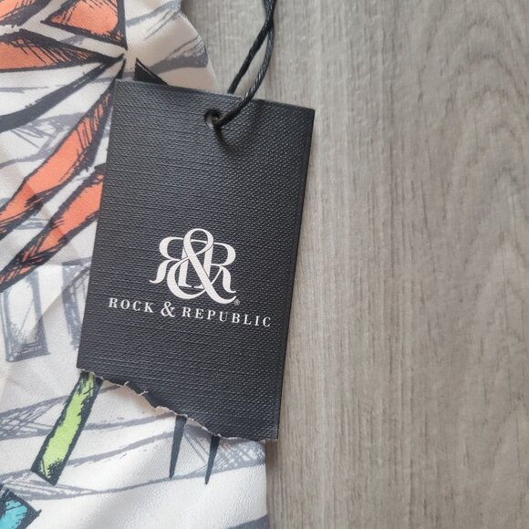 Rock & Republic Womens Large Graphic Print Short Sleeve Top BWT - Picture 4 of 7